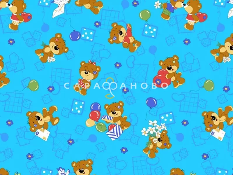 Ткань Бязь детская 150 см ГОСТ рис Мишки 2388-1 голубой
