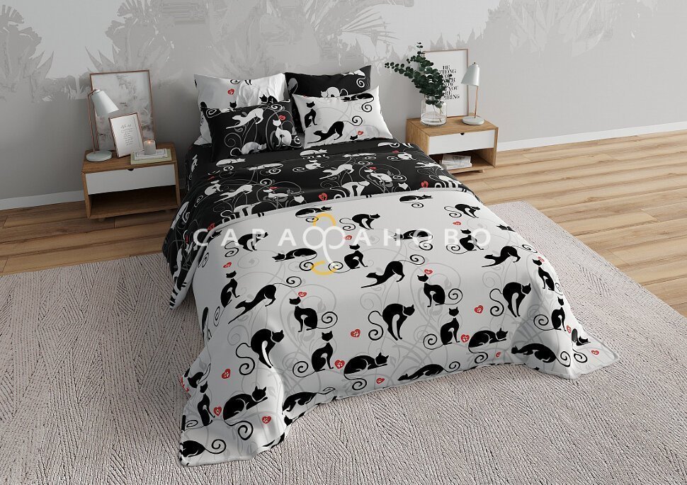 Ткань Перкаль 220 см 115 гр рис Кошки (на чёрном)