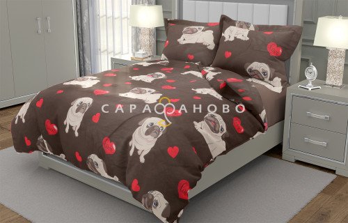 Ткань Перкаль 220 см Мопсы шоколад (основа)