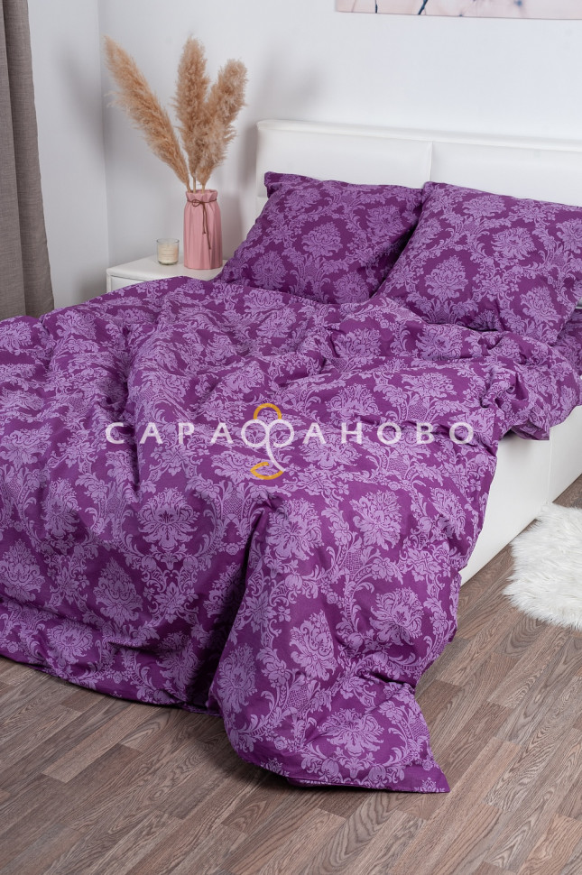 Ткань Поплин Жаккард 220 см рис. Сапфир (баклажан) 10333/7
