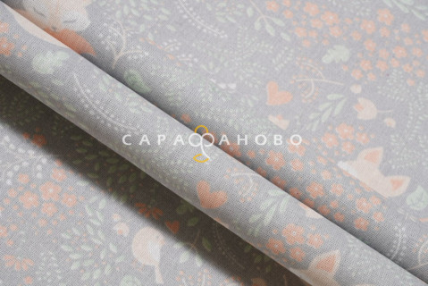 Ткань Бязь 150 см. Лисички серый рис. 7247/1